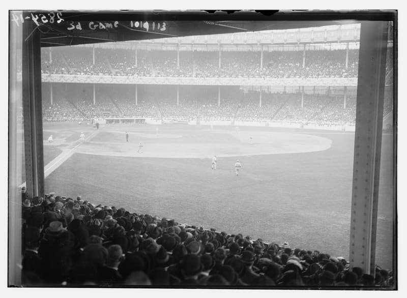 A historic baseball game in a crowded stadium