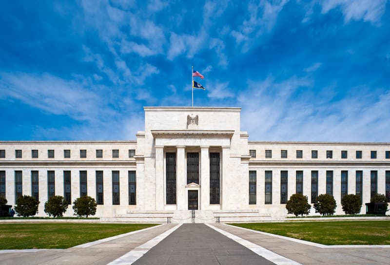 The white marble facade of the Federal Reserve's Eccles Building in Washington, D.C.